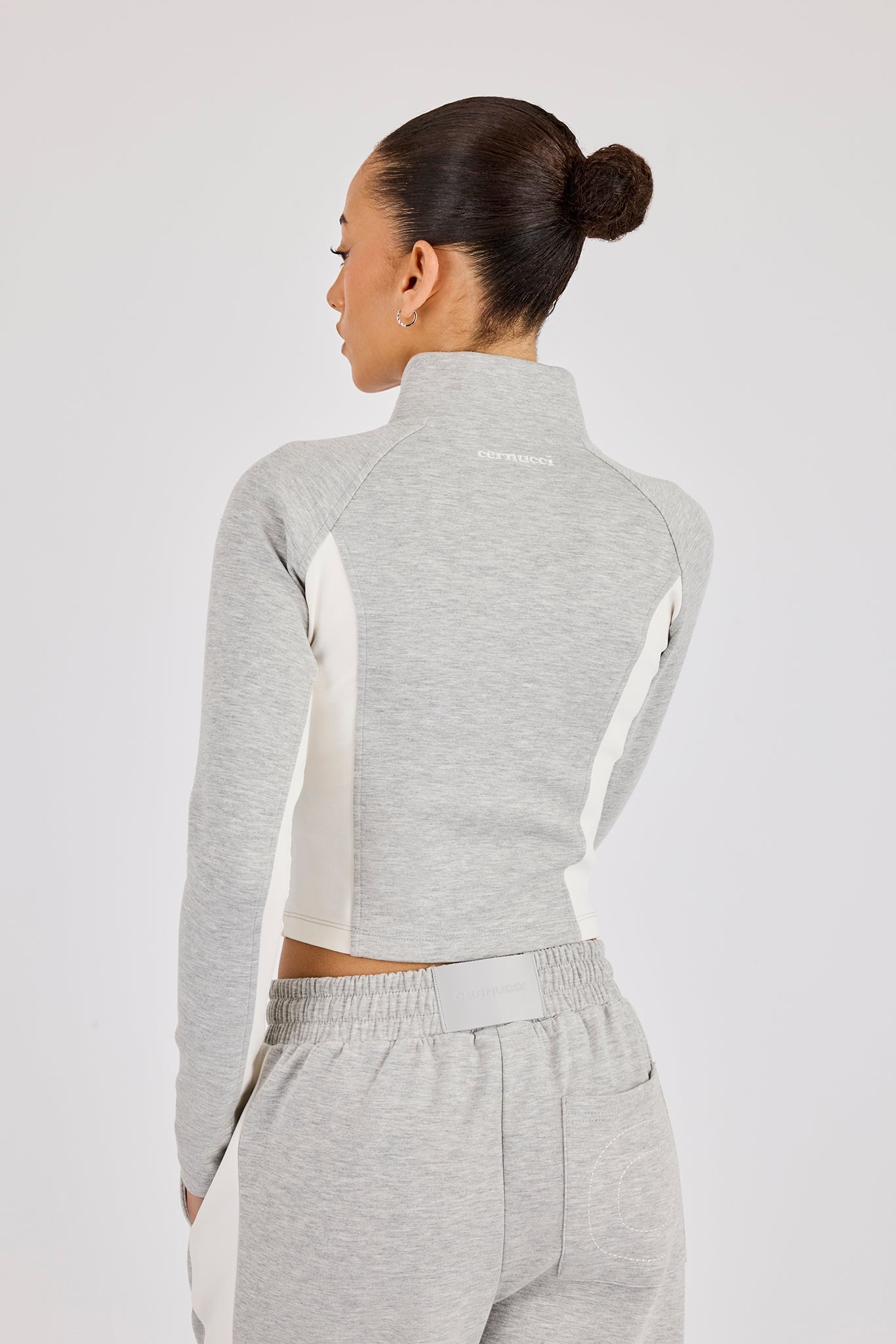 Soft Touch Panelled Fitted Funnel Neck - Grey